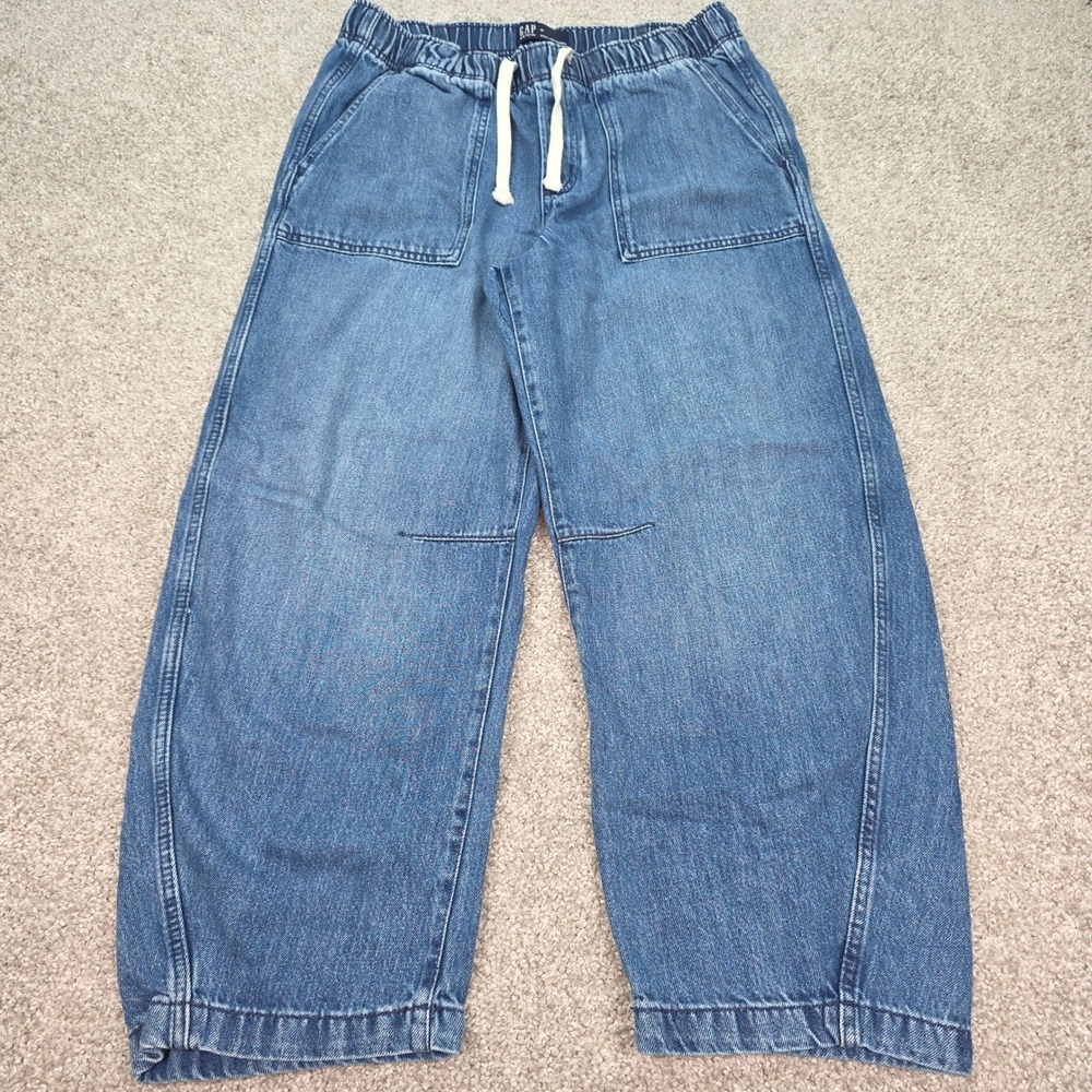 Gap Denim Pull-On Barrel Jeans Medium Wash Elastic Waist Wide Leg Pants Womens M